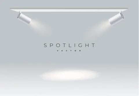 Two spotlights realistic on panel with bright white light shining stage vector Illustrazione stock