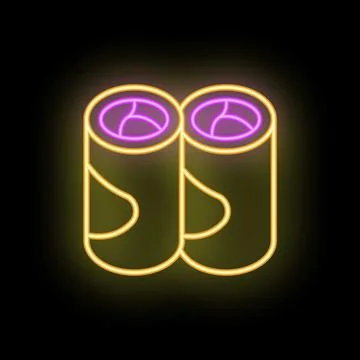 Two spring rolls glowing in neon light on dark background Stock Illustration