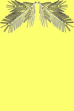 Two spruce twigs folded from nails on a yellow background. Stock Photos