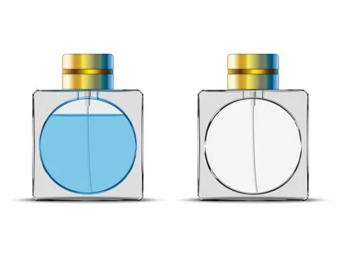 Two square glass perfume bottle full empty realistic 3d vector mockup set f.. Stock-Illustration