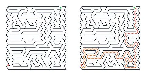 Two square labyrinths on transparent background. 스톡 일러스트