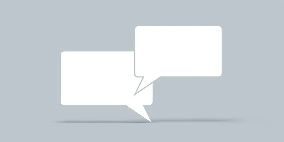 Two square overlapping and cut white empty speech bubble or balloons standing 스톡 일러스트