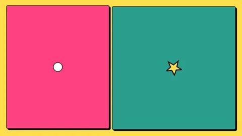 Two square panels featuring a central white circle and a yellow star icon Video stock 336263268