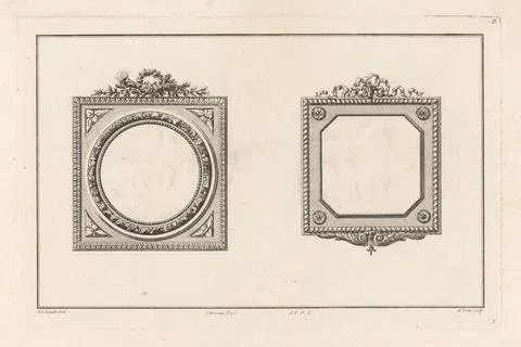 Two square picture frames; B Cahier de Bordures et the Cadres, the Differe... Stock Photos