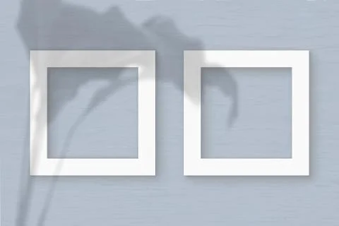 Two square sheet of white textured paper on the grey wall background. Mockup Stock-Illustration