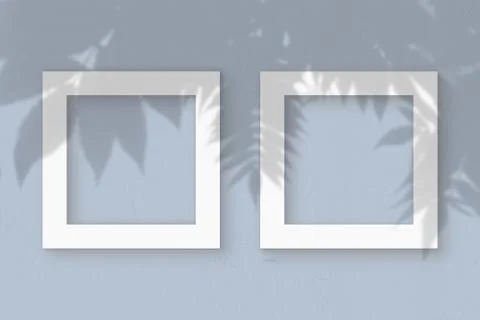 Two square sheet of white textured paper on the blue wall background. Mockup  Stock Illustration