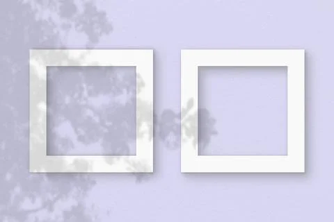 Two square sheet of white textured paper on the lilac wall background. Mockup Stock Illustration