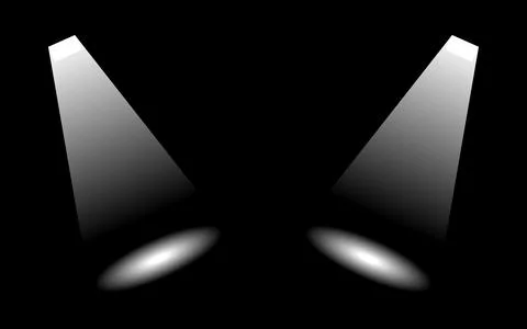Two square spotlights casting bright white light beams on dark empty stage Stock Illustration