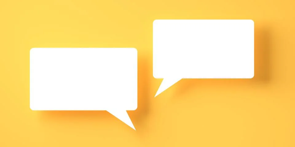 Two square white empty speech bubble or balloon over orange background with s Ilustración de archivo