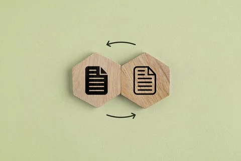Two squares with folder icons change. data or information storage. new file.. Stock Photos