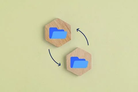 Two squares with folder icons change. data or information storage. new file.. Stock Photos