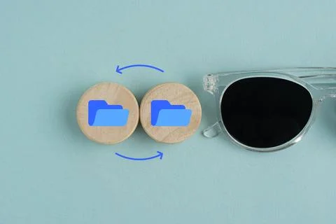 Two squares with folder icons change. data or information storage. new file.. Stock Photos