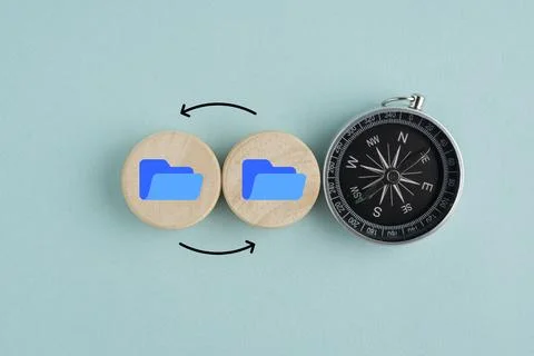 Two squares with folder icons change. data or information storage. new file.. Stock Photos