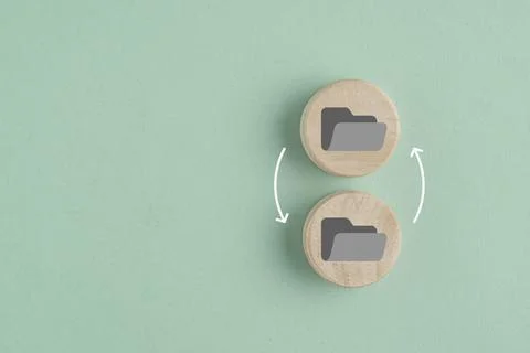 Two squares with folder icons change. data or information storage. new file.. Stock Photos