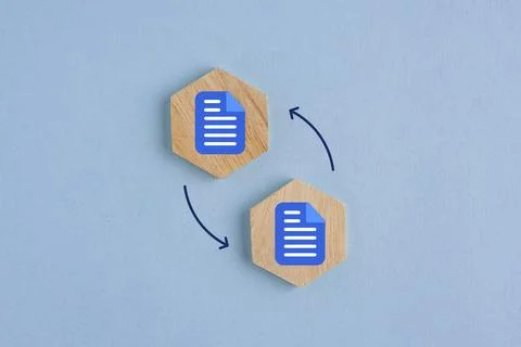 Two squares with folder icons change. data or information storage. new file.. Stock Photos