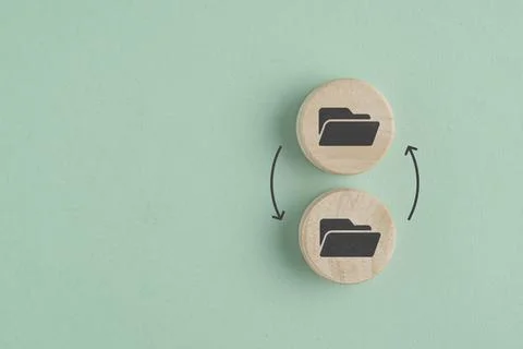 Two squares with folder icons change. data or information storage. new file.. Stock Photos