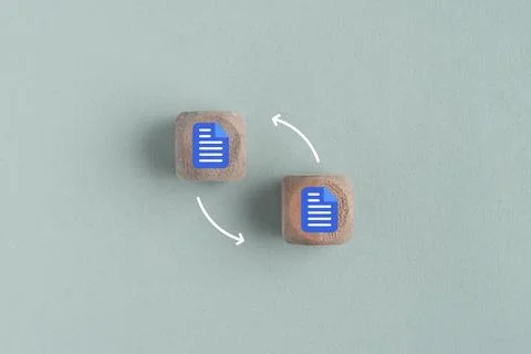 Two squares with folder icons change. data or information storage. new file.. Stock Photos