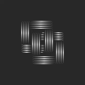 Two squares logo, two linked rectangular chain, linear creative symbol of inf Stock Illustration