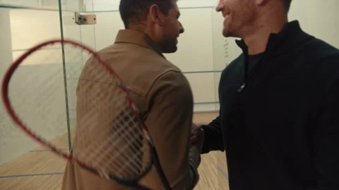 Two Squash players meet before the game Stock Footage 278979045