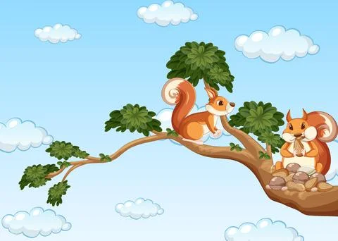 Two squirrels on the branch Illustrazione stock