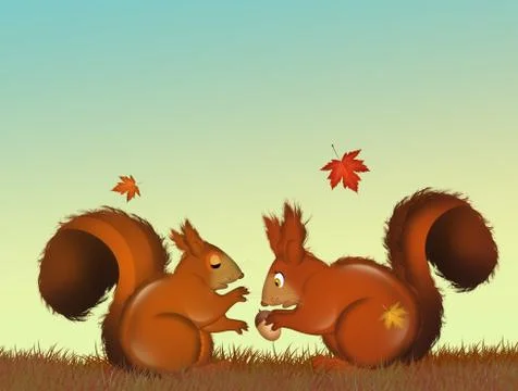 Two squirrels in the meadow Illustrazione stock