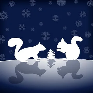 Two squirrels with pinecone in christmas blue vector Illustrazione stock
