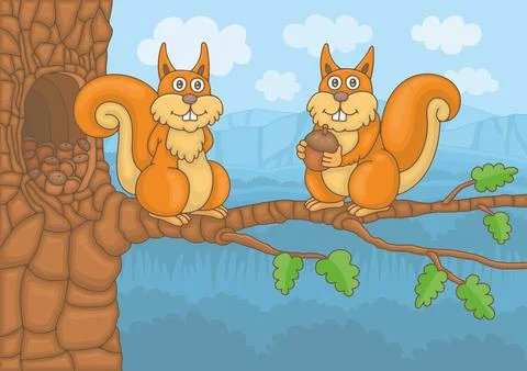 Two squirrels on tree Illustrazione stock