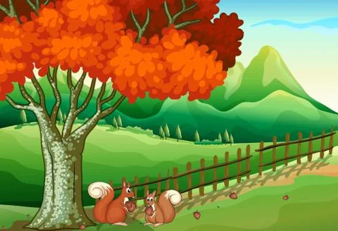 Two squirrels under the big tree Illustrazione stock