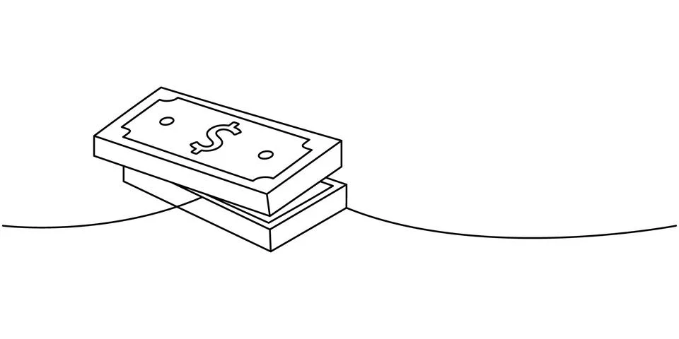 Two stack of dollar bills one line continuous drawing. Money investment and Stock Illustration