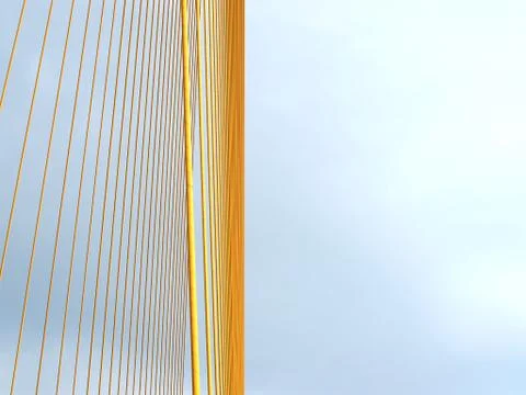 Two stack of yellow cable of suspension bridge, half blue sky background Foto stock