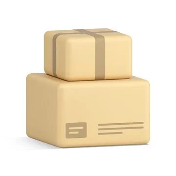 Two stacked cardboard box postal delivery service realistic 3d icon vector .. 库存插图