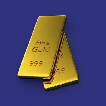 Two stacked gold bars on a blue background, 3d rendering Stock Illustration