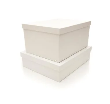 Two Stacked White Boxes with Lids Isolated on a White Background. 写真素材