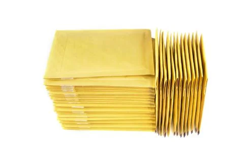 Two stacks of bubble padded envelopes isolated on white 스톡 사진