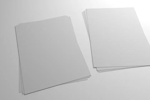 Two stacks of flyers or leaflets 3D illustrationon mockup on gray Stock-Illustration