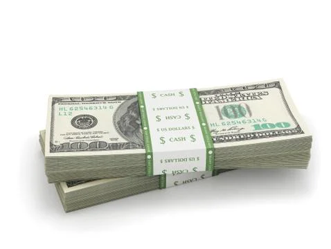 Two stacks of hundred paper dollar bills Stock Illustration