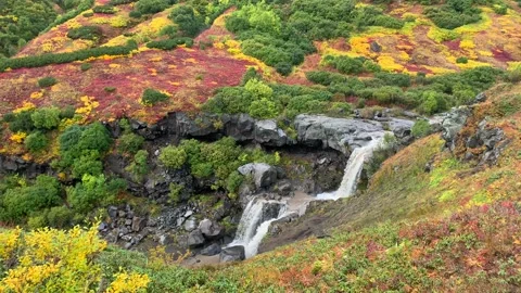 Two-stage waterfall. Stunning autumn landscape Stock-Footage 140577092