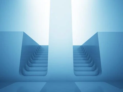 Two staircase ways decision concept in blue light render illustration Stock Illustration