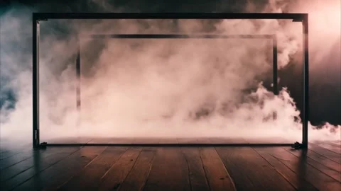 Two standing horizontal dark frames on wooden boards, between them light sm.. Vídeos de archivo 273954504