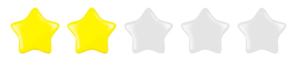 Two Star Rating. Two Active Bright Yellow Stars and Three Faded Gray Stars Stock Illustration