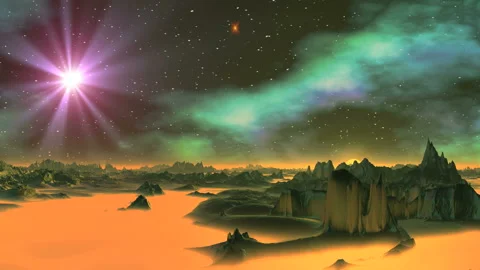 Two Stars over the Alien Planet Video stock 130890550