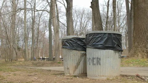 Two static park trash cans.mov Stock Footage 106077695