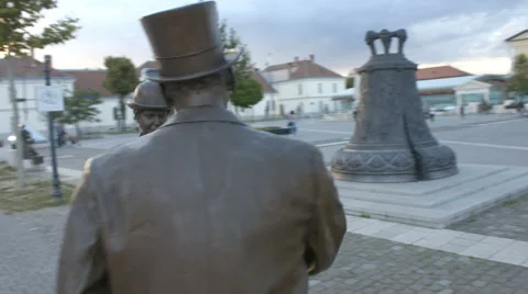 Two statues talking to each other in the center of Alba Iulia, Romania Stock Footage 64048829