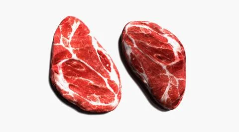 Two steaks top view isolated on white background Stock Photos