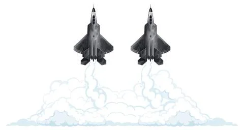 Two Stealth Fighter Jets Flying with White Smoke Trails Vector Illustration Stock Illustration
