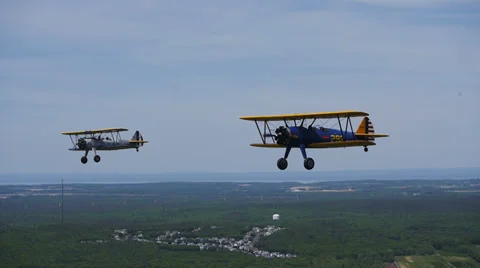 Two Stearman Airplanes Flying In Formation Stock Footage 39093354