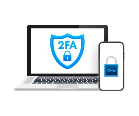 Two step authentication 2fa, flat cartoon smartphone and computer safety login Illustration