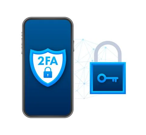 Two step authentication 2fa, flat cartoon smartphone and computer safety login Stock Illustration