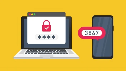 Two step authentication illustration, flat cartoon smartphone and computer Stock Footage 159967212