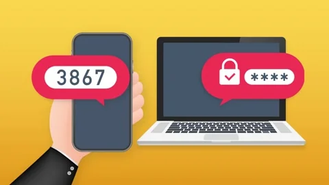 Two step authentication illustration, flat cartoon smartphone and computer Stock-Footage 159978479